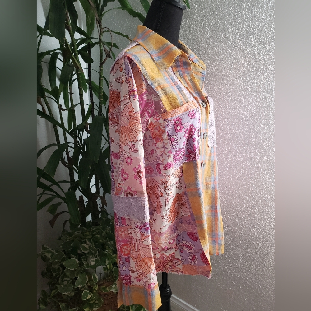 POL Multicolor Patchwork Plaid Shirt Size M - Picture 3 of 11
